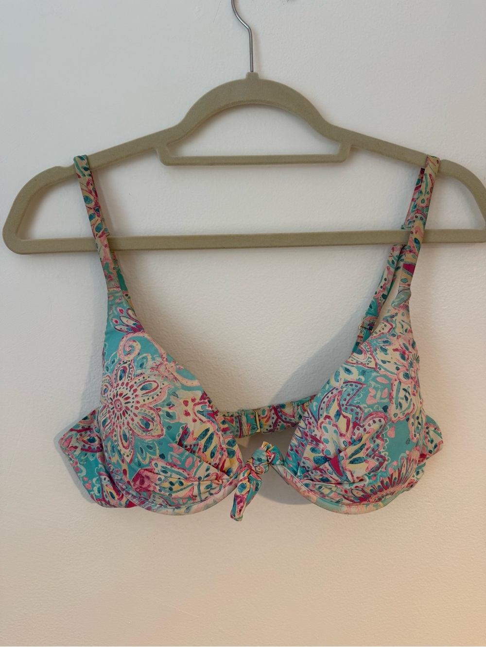 Sunsets Separates Underwire Bikini Top Large Aqua Pink Paisley Tie Front Swim